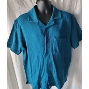 Goodfellow & Co Mens Dark Teal Textured Waffle Knit Camp Collar Shirt XL NWT
